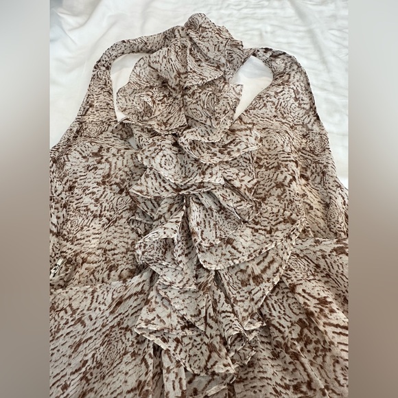SILK Ruffled Back Beige Printed Halter TOP - Picture 7 of 8
